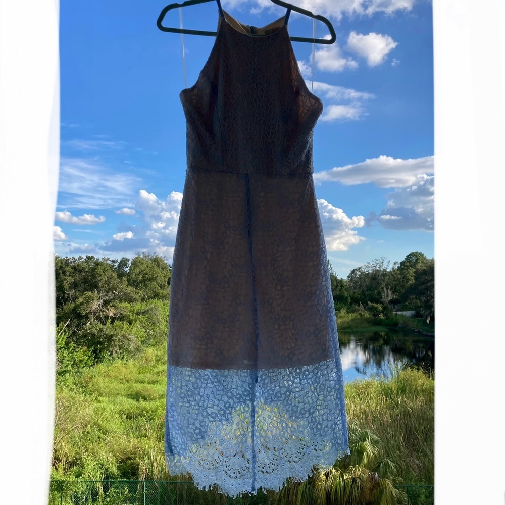 Gianni Bini Lace Midi Dress in Blue and Tan